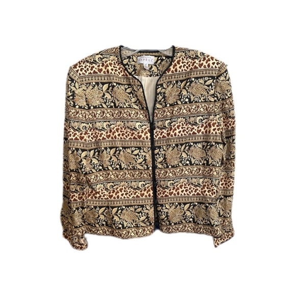 Adrianna Papell Floral Animal Print 100% Silk Button Down Jacket Women’s 16 - Picture 1 of 10